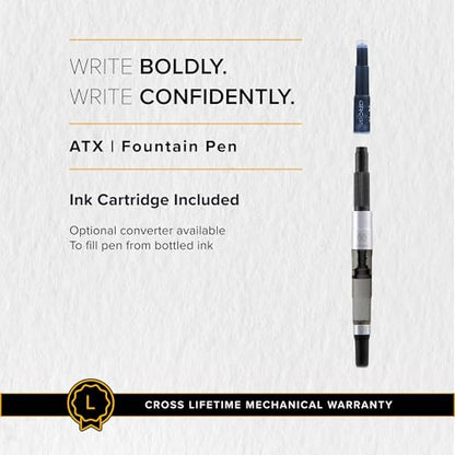 Cross ATX Pure Chrome Stainless Steel Fine Nib Fountain Pen - Refillable Pen for Smooth Writing - Black Ink - Comfortable Grip - Long-Lasting - Professional Office Supplies - color: Pure Chrome, style: Fine Nib