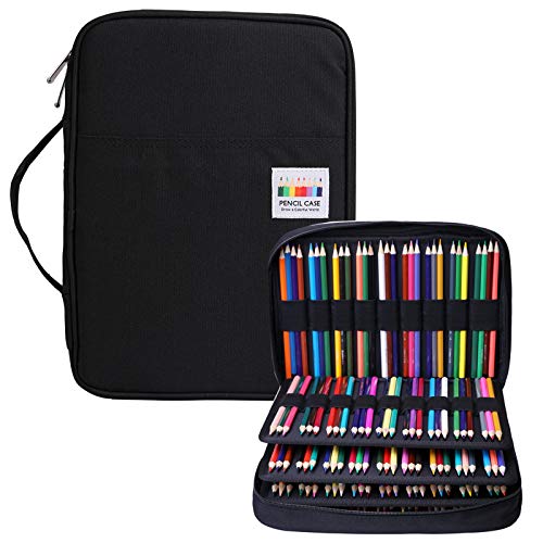 Coloring Pencil Case 220 Slots Pencils/Gel Pens Organizer Waterproof Travel Case Zipper Carrying Portable Pencil Markers Pen Holder Bag for Painter Writers - color: Black