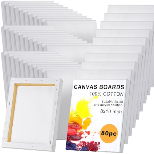 Thenshop 80 Pack Stretched Canvas for Painting 8 x 10 Inch Triple Primed Acid Free 100% Cotton White Blank Canvas for Painting Supplies Oil and Acrylic Pouring Art Watercolor - size: 8 x 10 inches