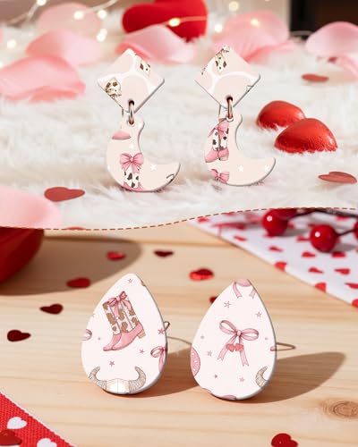 Puocaon Cowgirl Polymer Clay Transfer Sheets - 18 Pcs Boho Western Transfer Paper for Polymer Clay Earrings Jewelry Pink Bow Boots Design