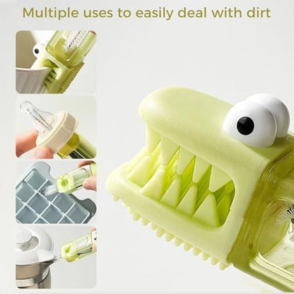 3PCS Cup Lid Cleaning Brush, 3 in 1 Cup Lid Gap Cleaning Brush Set, Bottle Cleaning Brush for Tight Spaces Multifunctional Portable Cup Lid Cleaner Home Kitchen Cleaning Tools (Crocodile) - color: Crocodile