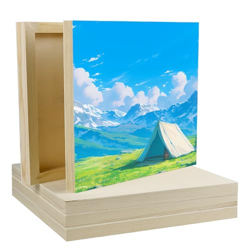 Unfinished Wood Panels, 10 x 10 Inch Wood Canvas Boards, 5 Pcs Wooden Canvas Panels Boards for Crafts Painting Canvas DIY Art Projects Pouring Arts Use with Oils Acrylics - size: 10×10×0.8 Inch