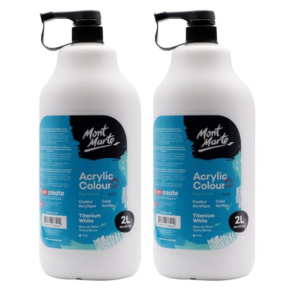 Mont Marte Discovery School Acrylic Paint, Titanium White, 1/2 Gallon (2 Liter).2 Pack Ideal for Students and Artists. Excellent Coverage and Fast Drying. Pump Lid Included. - color: Titanium White 2PACK