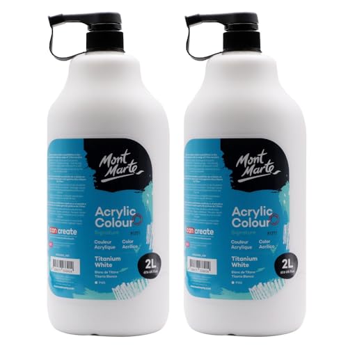 Mont Marte Discovery School Acrylic Paint, Titanium White, 1/2 Gallon (2 Liter).2 Pack Ideal for Students and Artists. Excellent Coverage and Fast Drying. Pump Lid Included. - color: Titanium White 2PACK