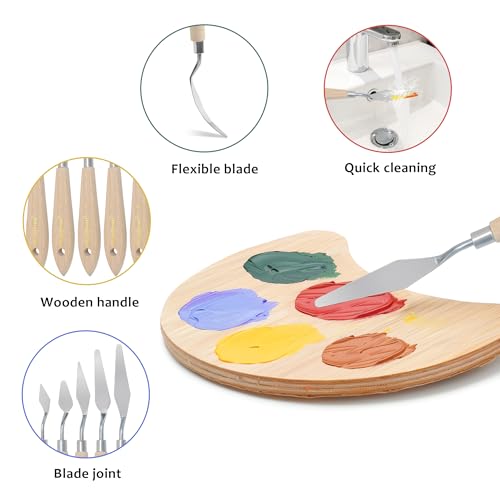5 pcs Big Palette Knives for Oil, Canvas, Acrylic Painting Tool Set Oil Painting Spatula Shovel Paint Knife with Wooden Handle (P1)