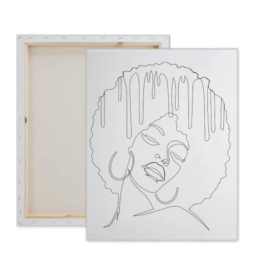 Pre Drawn Canvas Paint Kit | Teen, Kids and Adult Sip and Paint Party Favor | DIY Date Night Couple Activity| Canvas Boards for Painting| Afro Woman Drippy (M 12X16 Canvas ONLY) - size: M 12X16 CANVAS ONLY