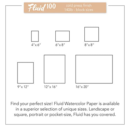 Fluid 100 Watercolor Paper Block, 16 x 20 inches, 10 Sheets, 300 lb (640 GSM) 100% Cotton Cold Press Pad for Artist Painting and Wet Media - size: 16 x 20 (300 lb)