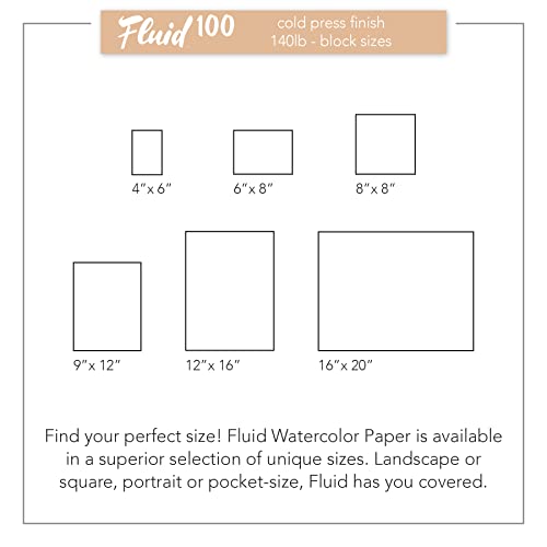 Fluid 100 Watercolor Paper Block, 16 x 20 inches, 10 Sheets, 300 lb (640 GSM) 100% Cotton Cold Press Pad for Artist Painting and Wet Media - size: 16 x 20 (300 lb)