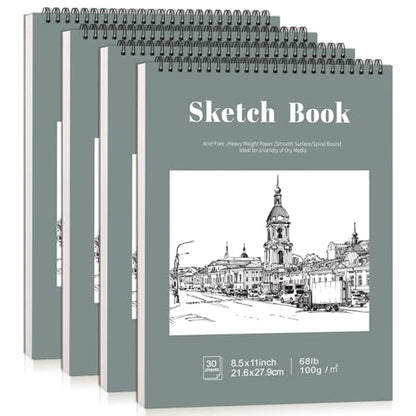 4 Pack Sketch Book, 8.5 x 11 Inch Sketchbook, 68lb/100gsm Top Spiral Bound Sketch Pad, Acid Free Art Supplies Drawing Painting Sketching Paper for Beginners, Artists (Light Cyan) - color: Light Cyan, size: 8.5 × 11Inch（4 Pack）