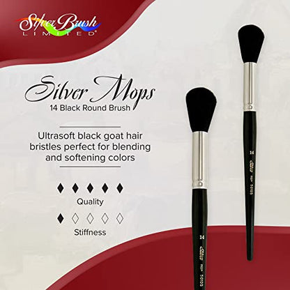 Silver Brush 5618S-14 Silver Mop Short Handle Blender Brush, Black, Round, Size 14 - size: Size 14