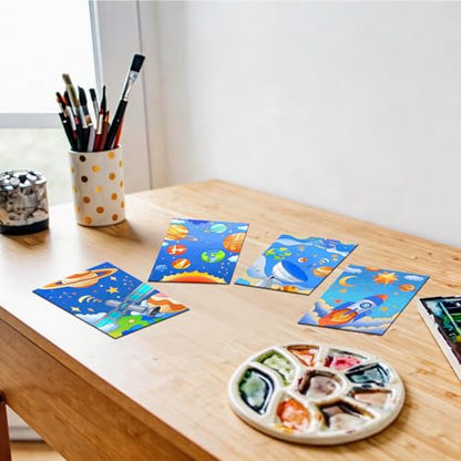 12 Packs Pre Drawn Canvas to Paint, Space Party Favors Pre Printed Canvas, Pre Stretched Canvas Outline Painting Boards for Beginners, Party Favor (5" X 7") - style: Space
