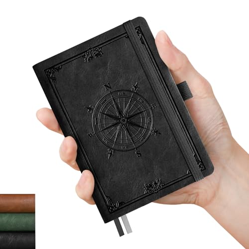 AHGXG Small Blank Pocket Journal Notebook for Men - 256 Numbered Pages B6 Mini Journal, Vintage Soft Leather Hardcover, 80gsm Paper, for Women Work Office School, 4.1'' X 5.7''- Black - color: Black, style: B6-Plain Notebook