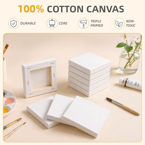 CONDA 24 Pack 4x4 Inch Mini Blank Canvas for Painting, 100% Cotton Stretched Canvas with Pinewood Frame, Acid-Free Primed Mini Square Canvas for Acrylic Oil Painting, Classroom Art & Party Decor - size: 4"x4",24pack
