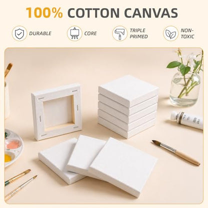 CONDA 24 Pack 4x4 Inch Mini Blank Canvas for Painting, 100% Cotton Stretched Canvas with Pinewood Frame, Acid-Free Primed Mini Square Canvas for Acrylic Oil Painting, Classroom Art & Party Decor - size: 4"x4",24pack