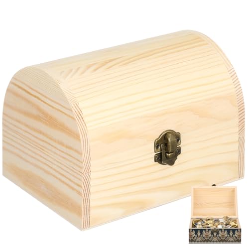 Cabilock Large Wooden Treasure Chest Box Solid Arc Design Storage Chest Box with Buckle 6.29 X 4.72 X 4.52 in Wood for Crafts Trinkets Candy Gift Packaging Home Organization