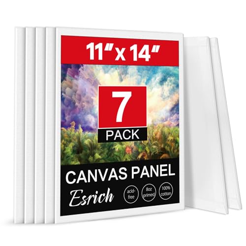 ESRICH Canvas Boards for Painting, 7 Pack Canvases for Painting 11x14 Cotton Primed Acid Free Blank Canvas Panels for Oil Paint, Watercolor, Acrylic Paint, Gouache and Tempera. - size: 11x14
