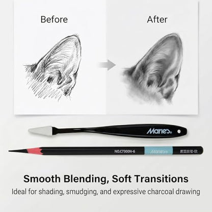 Marie's Charcoal Pencils for Drawing, 10 Pieces, Extra Hard Hard Medium Soft Extra Soft, Sketching Pencils for Artists, Smooth Charcoal Core for Layering, Blending and Detailed Artwork(Extra Soft) - style: Extra Soft (10pcs)