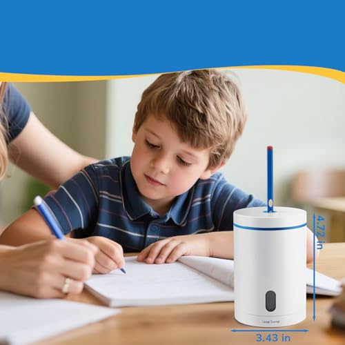 Electric Pencil Sharpener, Fully Automatic Pencil Sharpener with Auto In and Out, Rechargeable and Hands-Free for Standard 6-8mm Pencils, Perfect for Classroom and Home Use (White and Blue) - color: White & Blue