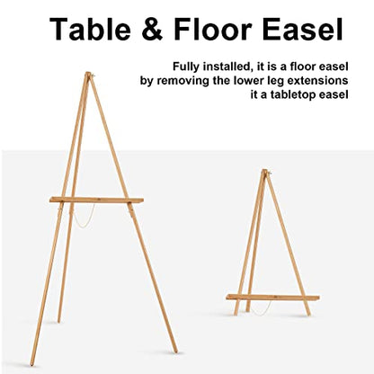 Falling in Art 65" A-Frame Tripod Easel Stand, Wooden Display Easel with Adjustable Canvas Holder, Floor Easel for Wedding Signs, Posters, Paintings, Artwork(Natural) - color: Natural-1 Pack
