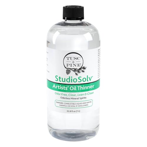 Tusc & Pine StudioSolv™ Odorless Mineral Spirits 33.8oz (1L) - Purified Odor-Free Spirit Solvent for Thinning Oils, Artists, Painting Thinner, Professionals, & More!