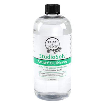Tusc & Pine StudioSolv™ Odorless Mineral Spirits 33.8oz (1L) - Purified Odor-Free Spirit Solvent for Thinning Oils, Artists, Painting Thinner, Professionals, & More!