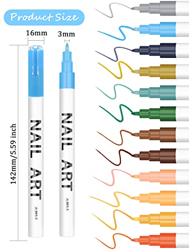 12 Color 3D Nail Art Pens Set, Kalolary Nail Point Graffiti Dotting Pen Drawing Painting Liner Brush for DIY Nail Art Beauty Adorn Manicure Tools - color: B