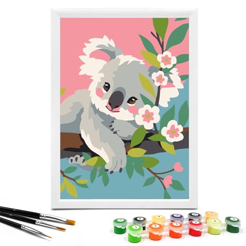Nariolar Paint by Numbers for Kids Ages 4-8 with 7X9.5 inch Pre-Printed Cardboard,12 Acrylic Paint Pots and 3 Painting Brushes, Craft Gift Room Decor for Children,(Lovely Koala) - color: Lovely Koala