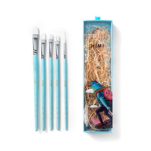 HIMI Gouache/Watercolor Paint Brushes Set 5 Pcs for Acrylic Oil Watercolor Face & Body Gouache Painting Nice Gift Art hobbyist,Adults (Blue, Watercolor Brush) - color: Blue