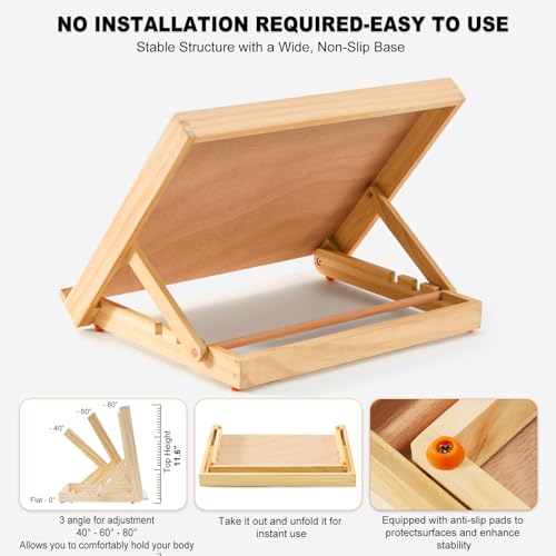 13.8"x11.4" Wooden Tabletop Easel with Paint & Sketch Papers, Masking Tape | Adjustable Art Easel Stand with 3 Angle Settings, Drawing Board for Canvas Painting, Sketching and Book, Tablet Display