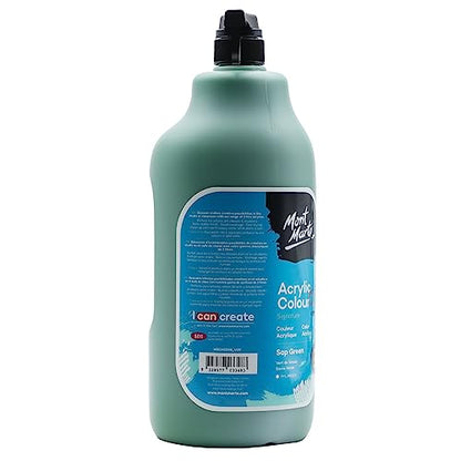 Mont Marte Discovery School Acrylic, Sap Green, 1/2 Gallon (2 Liter). Ideal for Students and Artists. Excellent Coverage and Fast Drying. Pump Lid Included. - color: Sap Green
