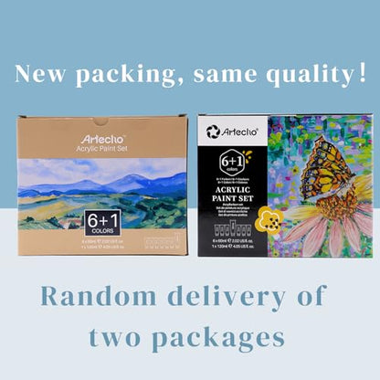 Artecho Acrylic Paint Set, 7 Primary Colors - 6x2.02oz/60ml & 1x4.05oz/120ml Titanium White Tubes, Art Craft Paints for Canvas, Rock, Wood, Fabric, Art Supplies - color: 7 Basic Colors, style: Regular