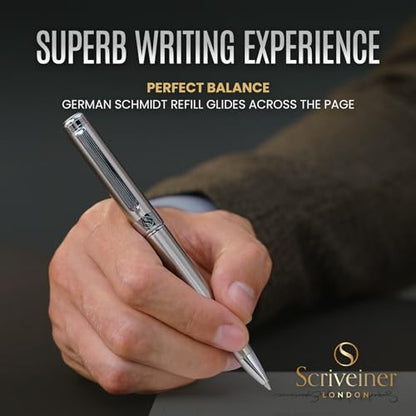 Scriveiner Stainless Steel Ballpoint Pen - Stunning Luxury Pen with Stainless Steel Finish, Schmidt Black Refill, Best Ball Pen Gift Set for Men & Women, Professional, Executive, Office, Nice Pens - color: 8. Stainless Steel with Chrome