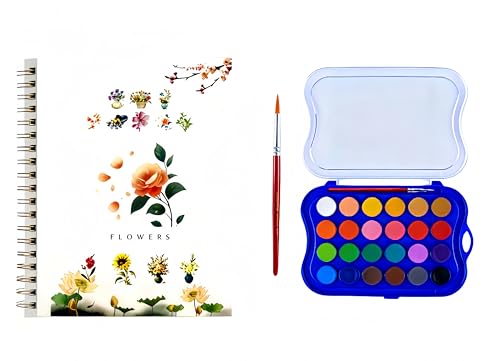Watercolor Workbook, Water Paint Adult Set, Easy Coloring Book for Adults, Beautiful Paintings for Beginners (Flower - 24 Colors) - color: Flower -24 colors