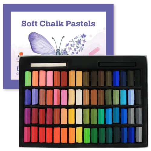 VIOLETTO Soft Dry Pastels Set Art Supplies for Professional Artists and Adult Beginners, 64 Colors Plus 2 Sticks, Colored Premium Dry Square Pastel for Painting and Studio Art - color: 02. Short Pastels 64 colors