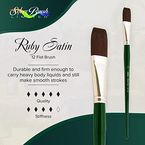 Silver Brush 2501-12 Ruby Satin Long Handle Synthetic Brush, Flat, Size 12 - size: Size 12