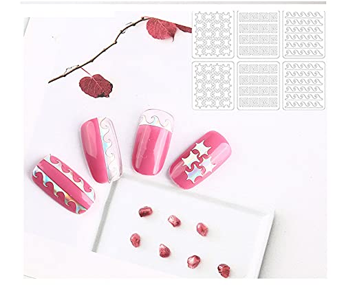 Nail Stencils for Nail Art Reusable,Nail Vinyl Stencils Sticker 144 Pieces 72 Designs,Hollow DIY Manicure Decoration Decals French Tip Nail Guides Supplies（24 Sheets Silver）