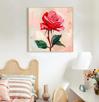 Offito Framed Paint by Numbers Kit for Adults Beginners & Kids Ages 8-12, Rose Flower Acrylic Easy Paint by Number with Frame, Number Painting Kits on Canvas Framed (12 * 12 Inch, Without Easel) - color: BOP1PF12, size: 12 x 12 Inch