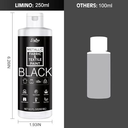 Black Fabric Paint - 250ml Textile Paint Permanent for Textile and Leather Clothes, Fabric Coat Paint for DIY Fabric Dye Projects, Washable Clothing Paints for T-shirts, Jeans, Canvas Shoes, Sofa - color: Black