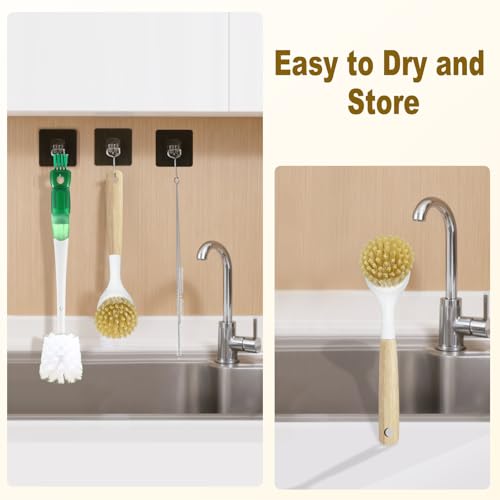 XYFuuee 5 Pack Dish Bottle Brush Set with 5-in-1 Cup Cleaning Brush, Dish Scrub Long Handle Brush with Scraper Tip, 3 Straw Cleaner Brushes for Stanley, Washing Kitchen Sink Pot Pan Water Bottle Stove - color: Green