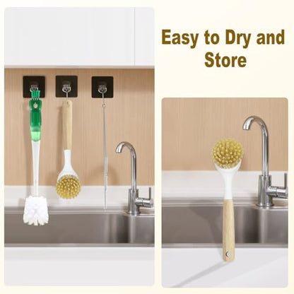 XYFuuee 5 Pack Dish Bottle Brush Set with 5-in-1 Cup Cleaning Brush, Dish Scrub Long Handle Brush with Scraper Tip, 3 Straw Cleaner Brushes for Stanley, Washing Kitchen Sink Pot Pan Water Bottle Stove - color: Green