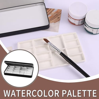 Travel Watercolor Palette,Portable Ceramic Palette with 14 Well,Metal Paint Box with Porcelain Palette(Blak Box) - color: Black