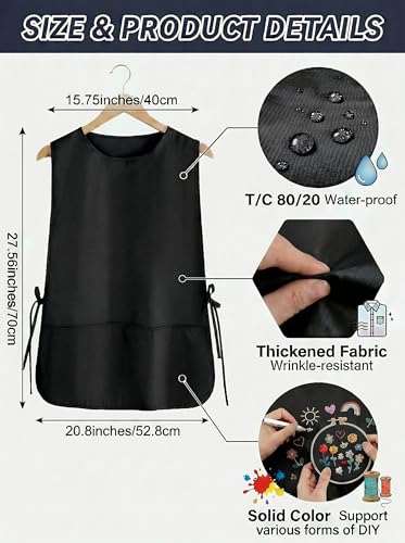TFTAFAN Cobbler Apron Unisex Waterproof Apron with 2 Deep Pockets Art Smock for Painting Cleaning Artiest Apron work kitchen - color: Black