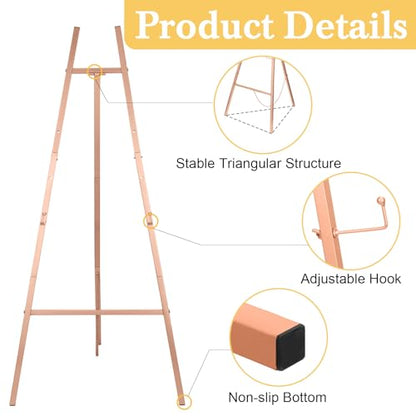 CroBlissful Rose Gold 50" Easel Stand for Wedding Sign 3 Tier Height Metal Display Easel with Adjustable Chain Heavy Duty Floor Display Stand Tripod for Painting Wedding Sign Party Poster - color: Rose Gold