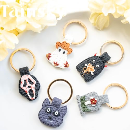 Tainsky Halloween Shapes Keychain Polymer Clay Cutter, 10 Shapes Fall Polymer Clay Keychain Cutters (B) - color: Keychain-B