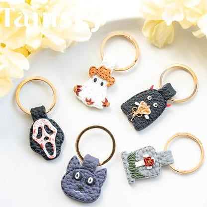 Tainsky Halloween Shapes Keychain Polymer Clay Cutter, 10 Shapes Fall Polymer Clay Keychain Cutters (B) - color: Keychain-B