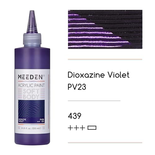 MEEDEN Soft Body Acrylic Paint: Purple Lake Matte Finish - 250ml/8.45oz Bulk Acrylic Colors in Ergonomic Bottle - Fluid Flow Art Paints for Artists Canvas Painting - color: Dioxazine Violet