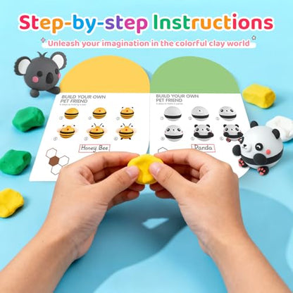 Air Dry Clay for Kids: Modeling Clay Animals DIY 10 PCS Blind Box Craft, Non-Stick Safe Air Dry Clay Kit with Sculpting Tools Mystery Box Gift for Girls Boys 3 4 5 6 7 8 9 Years Old