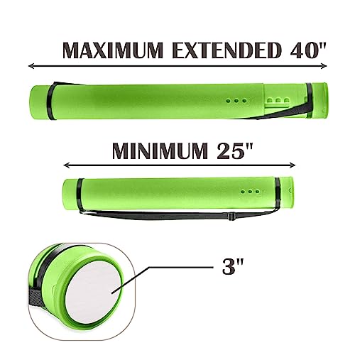 JJRING Green Poster Tube, 25" to 40" Extendable Poster Storage Holder Tube with Carrying Strap, Poster Carrying Case for Blueprints, Scrolls, Maps and Architect Papers - color: Green