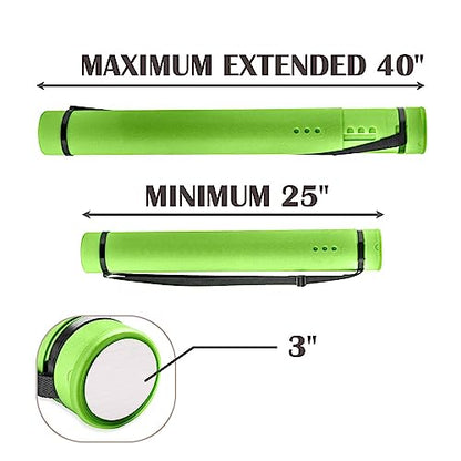 JJRING Green Poster Tube, 25" to 40" Extendable Poster Storage Holder Tube with Carrying Strap, Poster Carrying Case for Blueprints, Scrolls, Maps and Architect Papers - color: Green