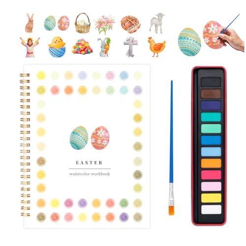 Easter Watercolor Workbook for Adults, Beginner Friendly Watercolor Painting Kit Bunny Eggs Water Coloring Book, Nature-Themed Practice Art Gift Water Color Paint Book with Palette and Brush - color: Easter